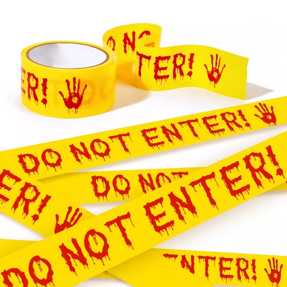 Caution Tape 4.8cmx25m Yellow Do Not Enter Warning Tape with Blood halloween - Picture 1 of 10